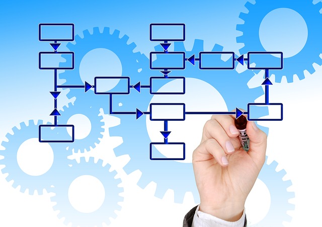 IPM101 Course Image: hand drawing flowchart with empty boxes and arrows joing the boxes